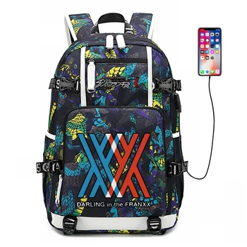 

DARLING in the FRANXX Backpack USB Port Rucksack Bag Snake Pattern Teenager Student BookBags travel Shoulder Laptop Bag Luminous