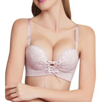 

Push Up gather Bras Women Front Lace Up Half Cup lace Patchwork Bralette women stylish Wireless Underwear Bra