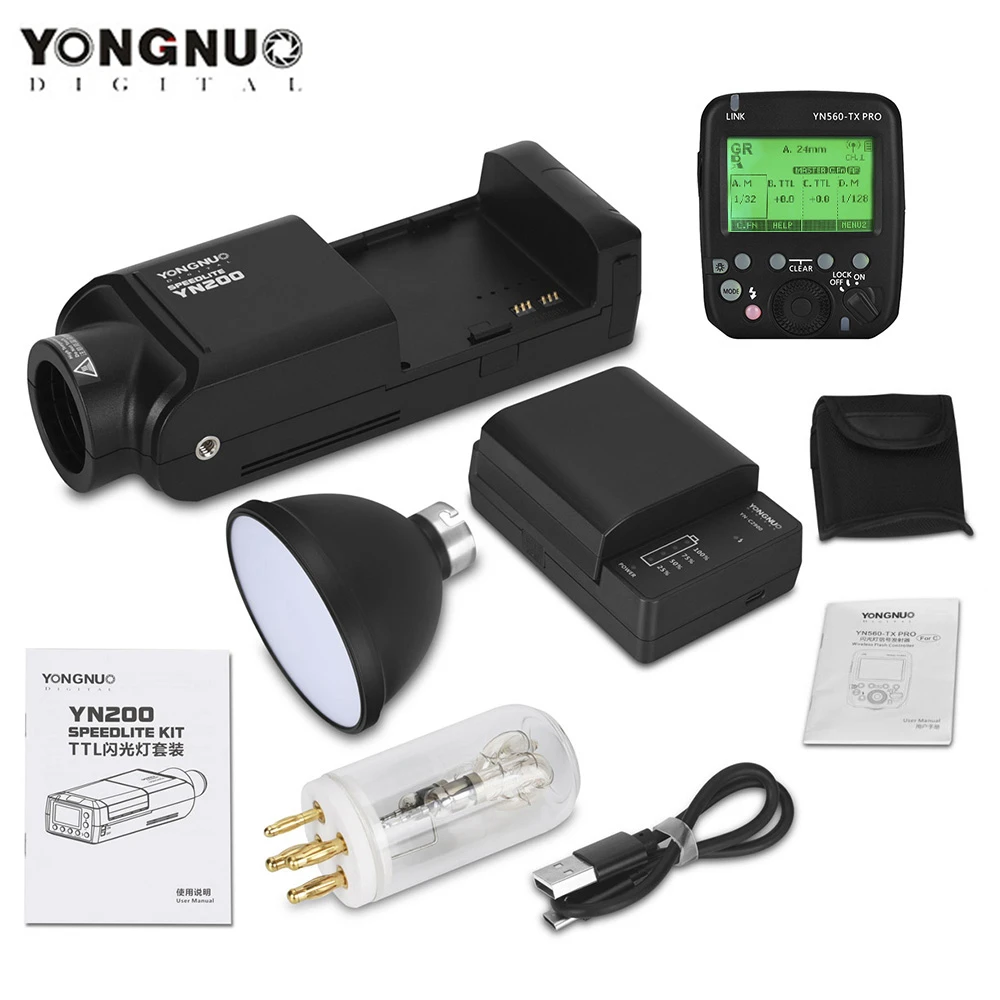 

YONGNUO YN200 TTL HSS 2.4G 200W Lithium Battery with USB Type C,Compatible YN560-TX (II)/YN560-TX Pro/YN862 for Canon Nikon