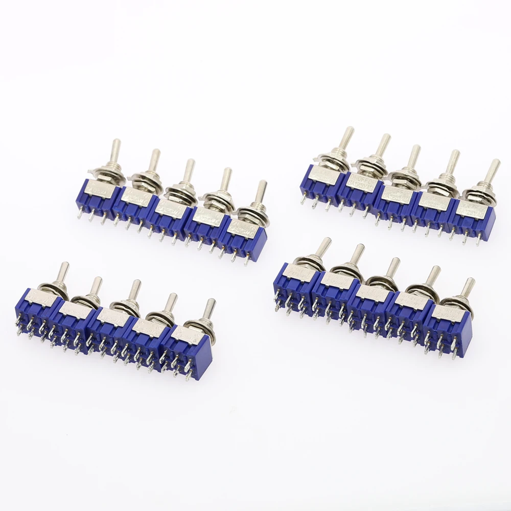 Interruptor de palanca en miniatura de un solo polo, doble tiro, ON-ON, 120VAC, 6A, 1/4 pulgadas, MTS-102 de montaje, 103, 202, 203, 5 uds.
