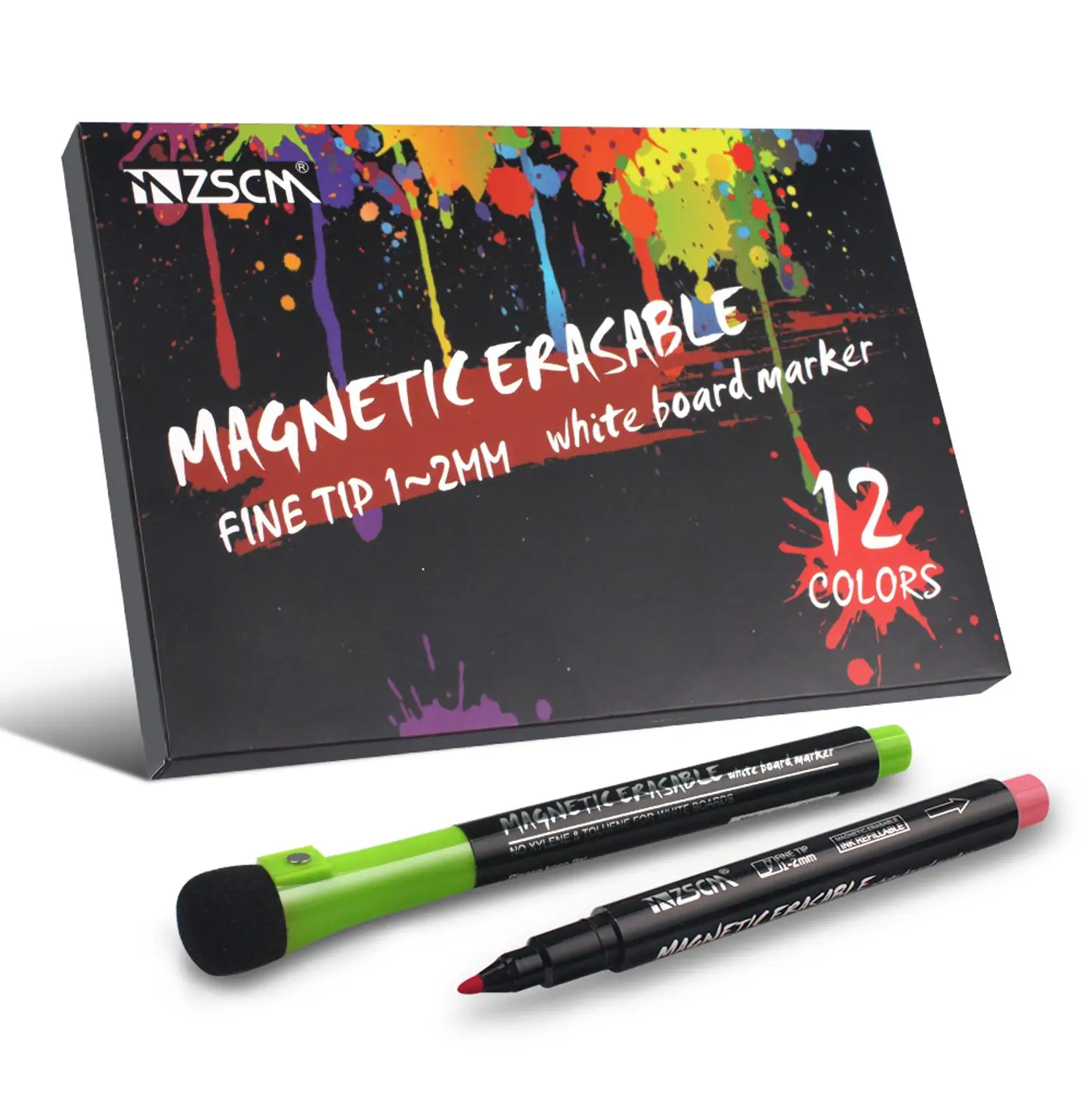 12 Colors Magnetic Whiteboard Pen Magnet Erasable Dry White Board Marker Built In Eraser For Student Children's Drawing Marker
