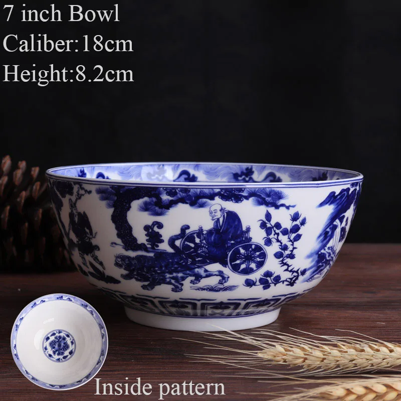 E (7inch Bowl) Цзиндэчжэнь синий и белый фарфор посуда Керамическая пиала для риса китайский костяной фарфор рамен суп кухонные чаши контейнер для столовой посуды - Цвет: E (7inch Bowl)