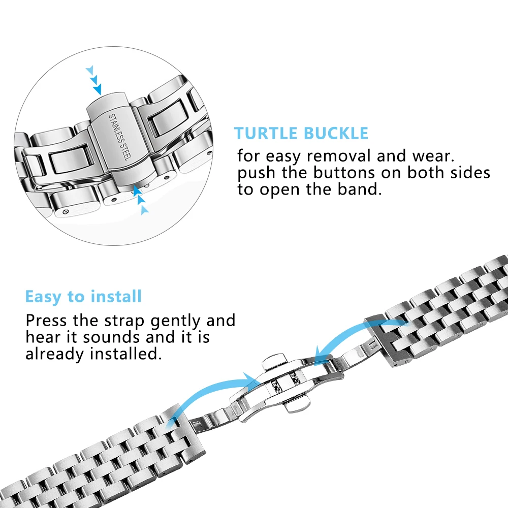 High-End Strap For Xiaomi Mi Watch Color Band 22mm Butterfly Buckle Watchbands Five Beads Stainless Steel Metal Bracelet