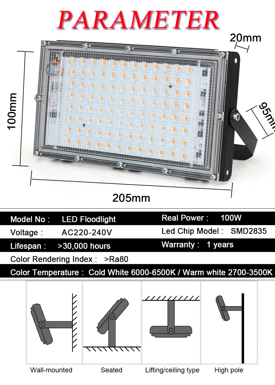 Description Picture 4 of item100W LED Grow Light PhytoLamp For Plants Tent Flower Seeding AC 220V 240V Full Spectrum Lamp Indoor Outdoor Floodlight Grow Box