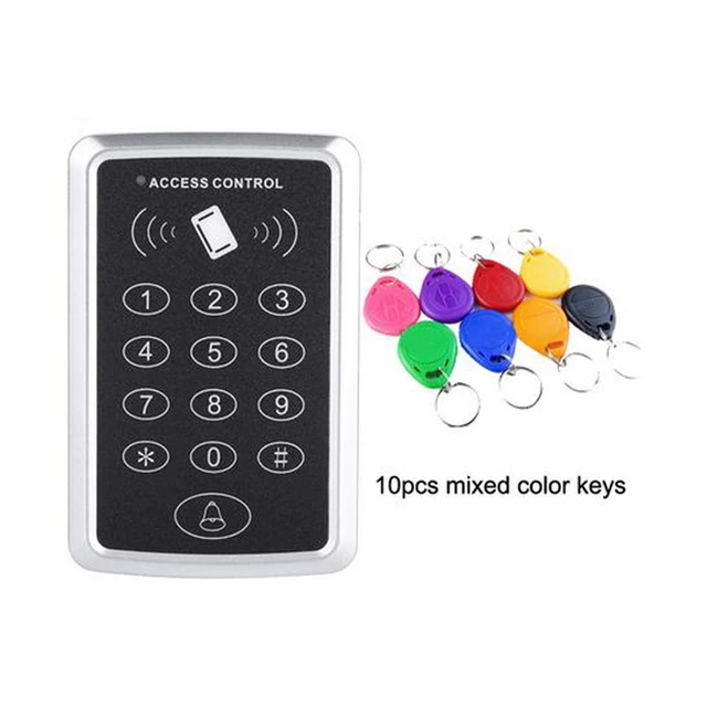 125KHz RFID Access Control Keypad EM Card Reader Door Access Control System Door Lock Opener Keyboard System AC 10 colored Key