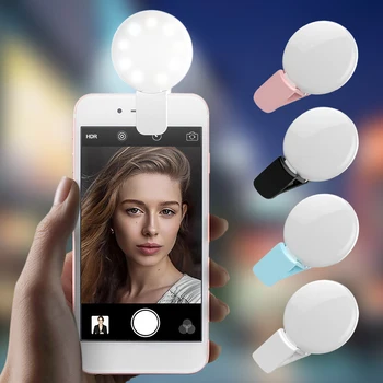 

Universal Selfie Lamp Mobile Phone Lens Portable Flash Ring 9 LEDS Luminous Ring Clip Light For iPhone 8 7 6 Plus For Samsung