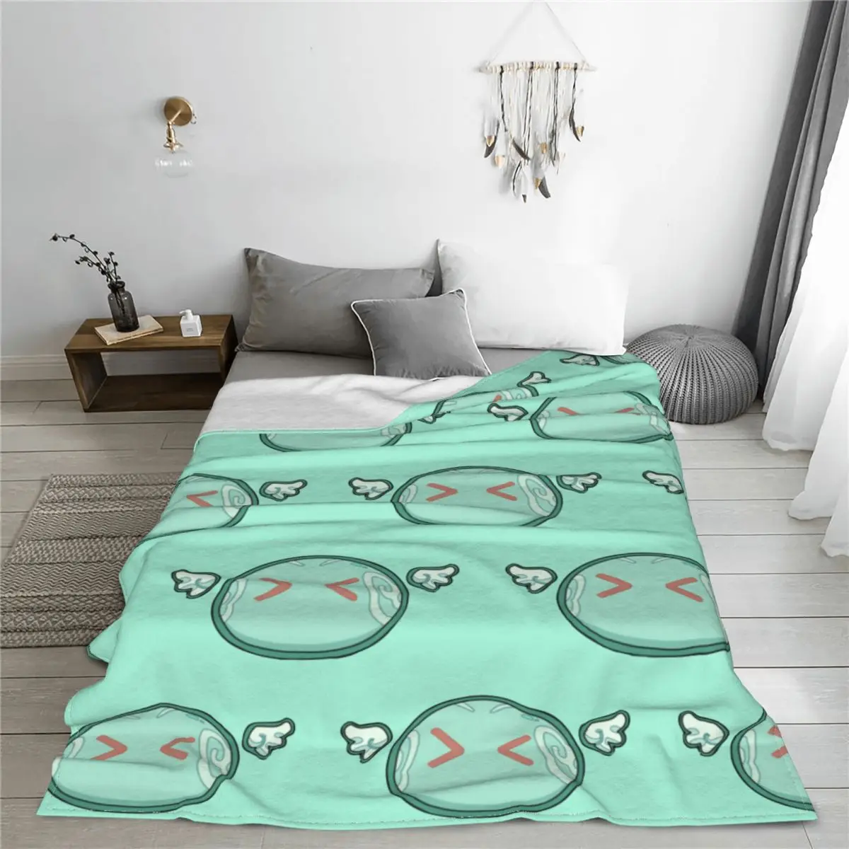 Genshin Impact Anemo Slime Fleece ������ ���� �� ��� �ִϸ��̼� ���� ��� Ultra-Soft Bedspread