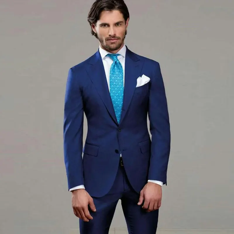 

Blue Suits Men 2019 Wide Peak Design Groom Wedding Tuxedo Best Man Wear Man Blazer Costume Homme Slim Fit Terno Masculino 2Piece