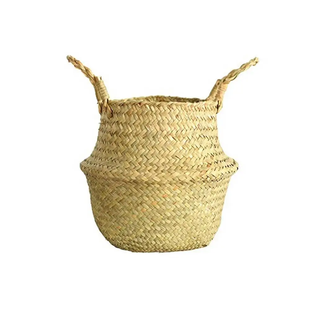 Маленькая Плетеная соломенная корзина из ротанга, цветочный горшок, ваза, складная подвесная корзина для хранения белья, для домашнего декора сада - Цвет: Nature