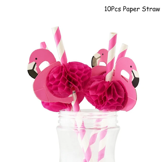 Hawaiian Party Decorations Palm Leaves Bunting Banner Luau Flamingo Summer Tropical Party Decoration Jungle Safari Party Ballons 10pcs paper straw