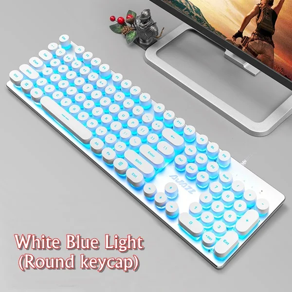 White Blue Light Ajazz Warrior первое поколение Механическая Feel с подсветкой USB Проводная клавиатура металлическая панель, 19 неколлизионных клавиш компьютерная клавиатура - Цвет: White Blue Light