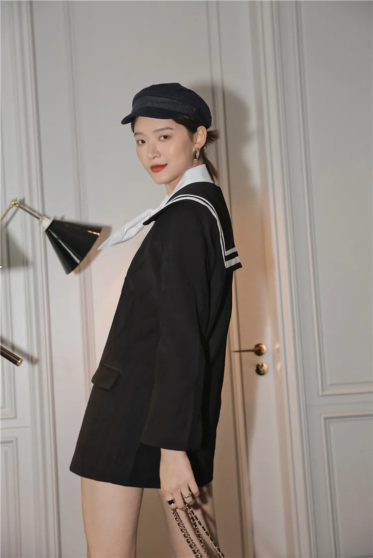 CHEERART Autumn Black Trench Coat For Women Preppy Style Double Breasted Coats And Jackets Fall 2020 Women Clothing