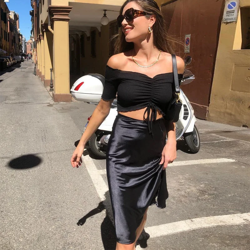 BOOFEENAA Elegant Sexy Satin Silk High Waist Long Skirt 2019 Fashion Casual A Line Skirts Womens Pink Yellow Black C70-H72 BOOFEENAA Elegant Sexy Satin Silk High Waist Long Skirt 2019 Fashion Casual A Line Skirts Womens Pink Yellow Black C70-H72