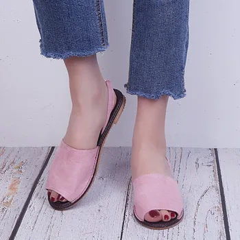 

Summer Sandals Women Plus Size Flats Female Casual Peep Toe Shoes Faux Suede Slip On Elastic Band Leisure Solid Footwear ert5