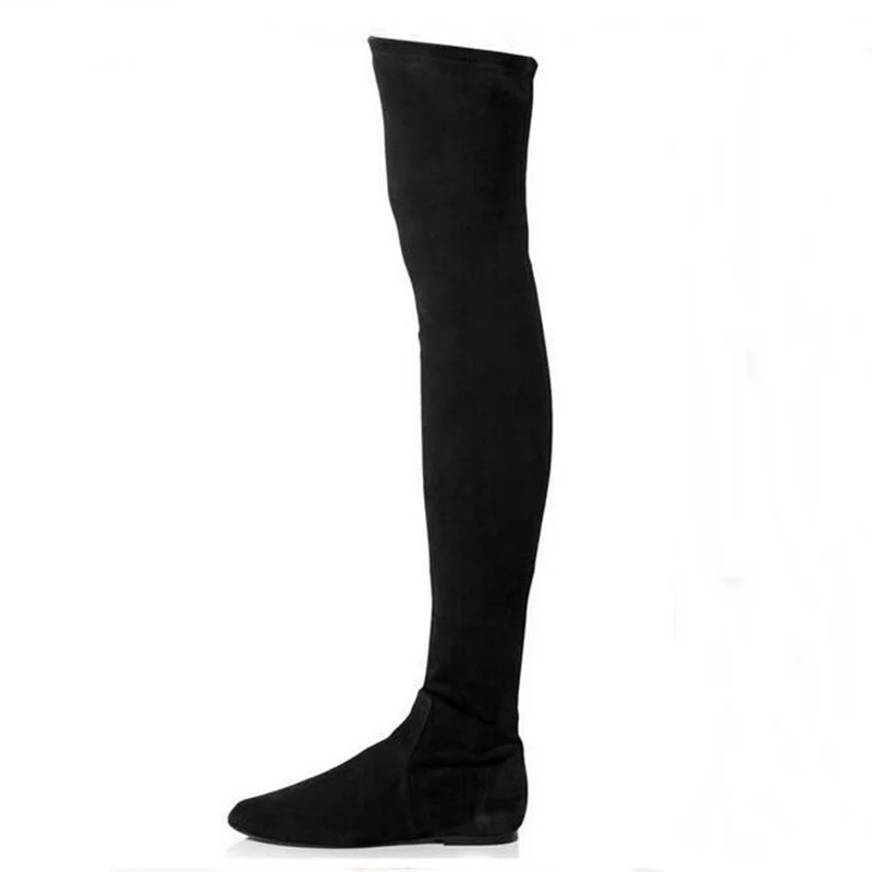 Knee Boots Flat Pointed Suede Knee Boots Suede High Boots Flat