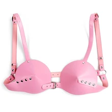 Готический кожаный бюстгальтер, розовый топ с полной чашкой, бандаж, Панк белье, пояс, клетка, грудь, сексуальный регулируемый фестивальный бюстгальтер для танцев на шесте