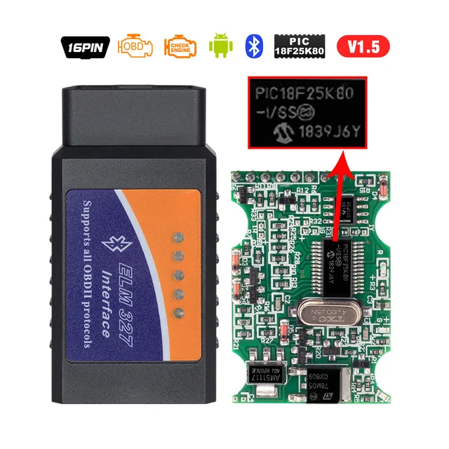 ELM327 Bluetooth-compatible V1.5 PIC18F25K80 ATAL & ATPPS 4mHz crystal wifi elm327 for Android/IOS/PC Torque OBDII code reader best car inspection equipment Code Readers & Scanning Tools