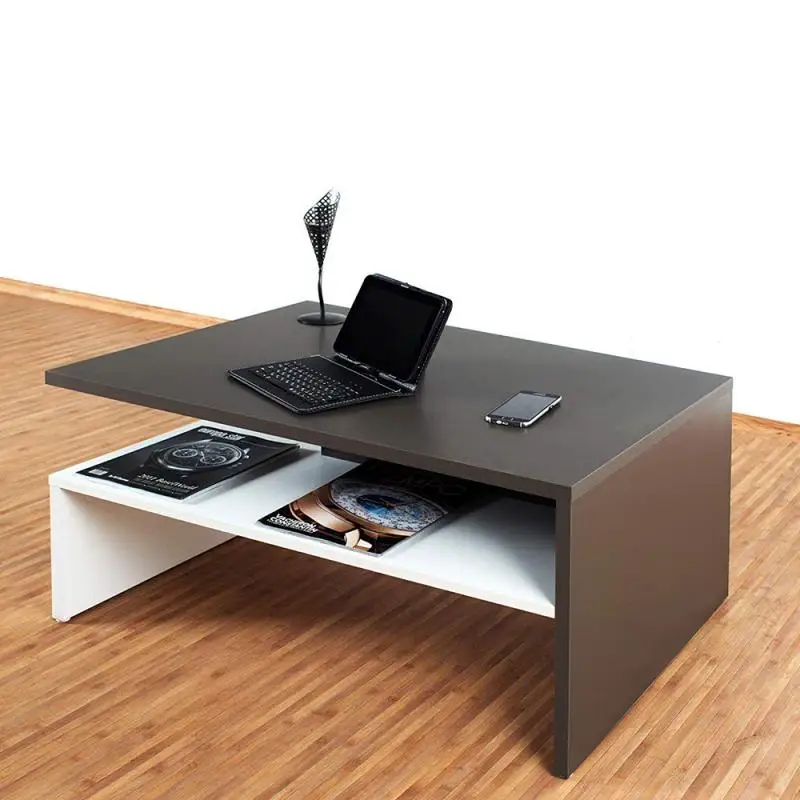 Café Tables Furniture Tea Table Magazine Shelf Double Layer Living Room Furniture Wooden Rectangle Bedroom Office Modern Black