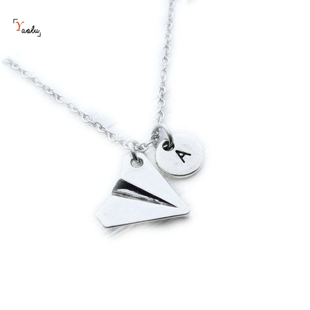 Sterling silver paper plane necklace, men origami jewelry