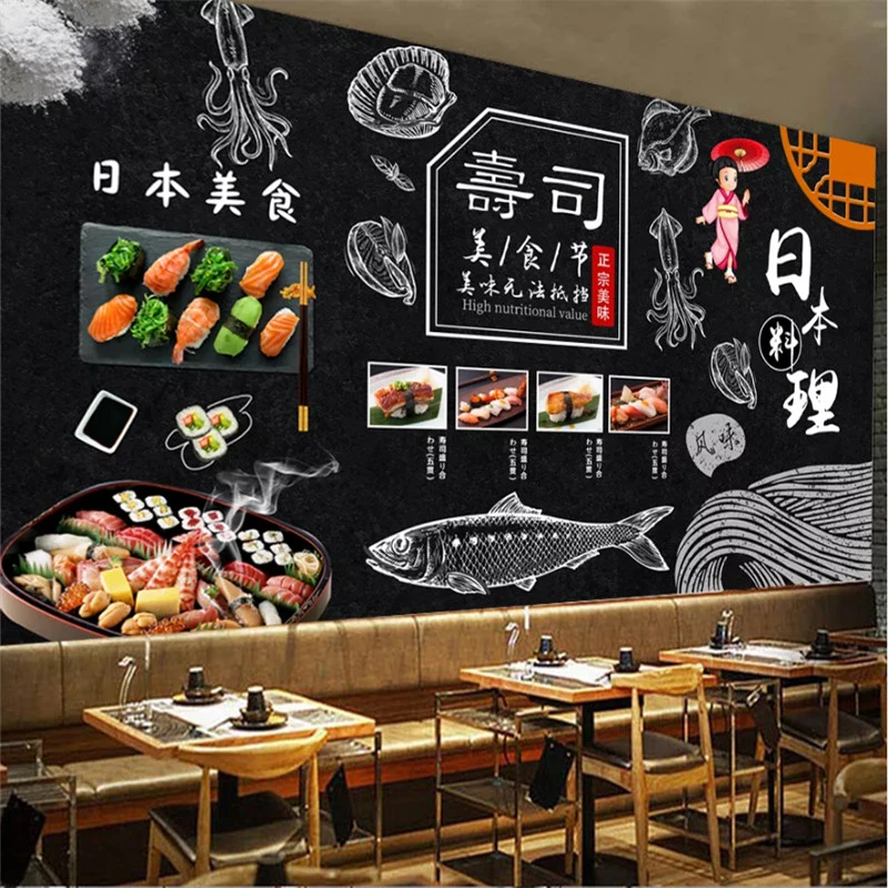 日本料理プロパガンダ壁紙3d寿司バーレストランizakaya産業装飾黒背景壁画壁紙3d 壁紙 Aliexpress