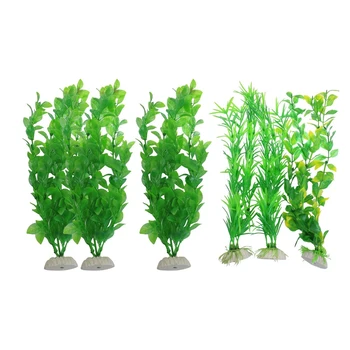 

6 Pcs Green Plastic Artificial Plants, for Aquarium Fish Tank - 3 Pcs Height 10.6 Inch & 3Pcs Height 13.8 Inch