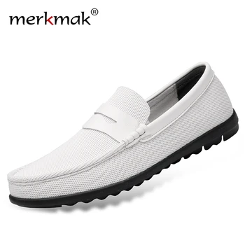 

Merkmak Men Loafers Mesh Shoes Fashion Men Boat Shoes Brand Men Casual Breathable Soft Shoes Male Flat Shoes Big Size 38~46