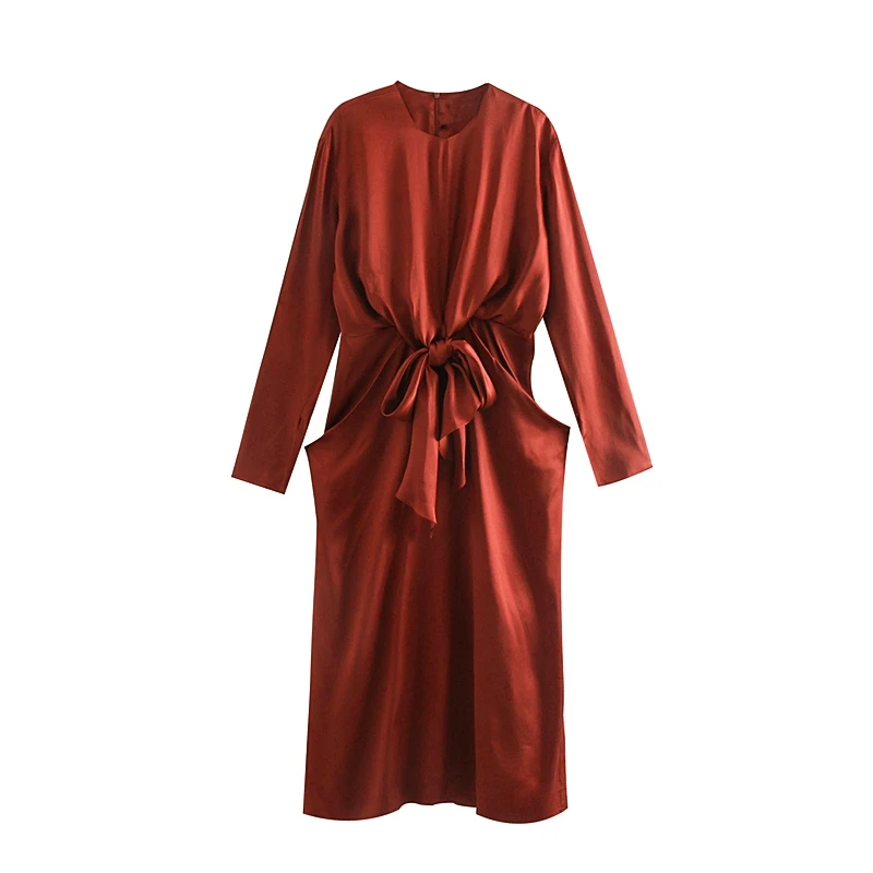 Tangada, женское однотонное красное платье, плиссированное, с бантом, с длинным рукавом, элегантное, для девушек, на год, платья для вечеринок, JE82 - Цвет: Красный