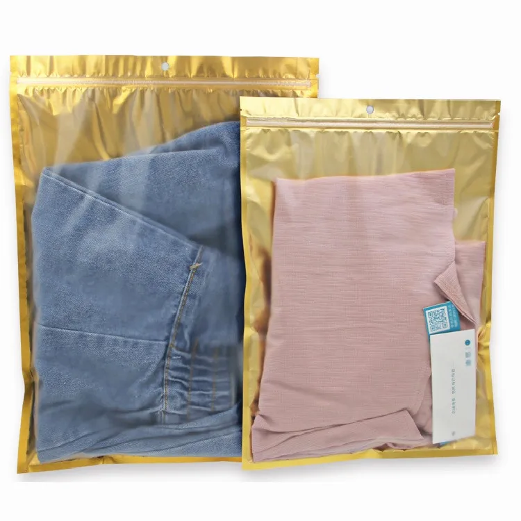 

Wholesale 50pcs One Side Clear Gold Plastic Ziplock Bag Translucent PE Hanging Packaging Bag Disk Data Wire Clothes Bag Gift Bag