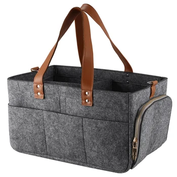 

Baby Diaper Caddy Organizer By Nursery Storage Bin Leather Pu Handles and Top Trim with 3 Compartments