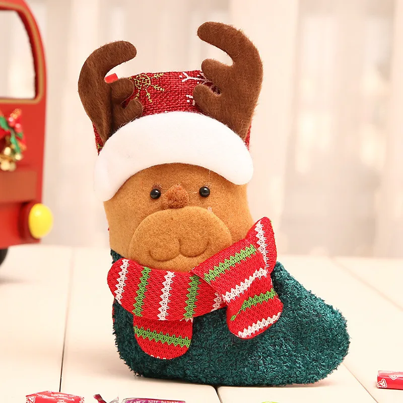 Urijk/рождественские чулки; тканевые носки в стиле Санта-Клауса; Подарочный детский мешок для конфет; карман с изображением снеговика и оленя; висящий орнамент с рождественской елкой - Цвет: E3  14x18cm
