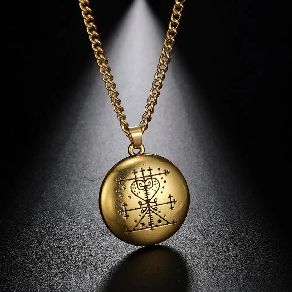Men Necklace Fishhook Maman Brigitte Voodoo Loa Veve Necklace Pendant Money Rich Chain Talisman