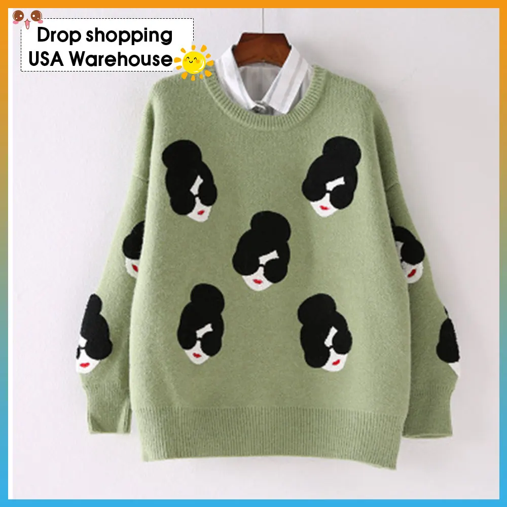 

Autumn Sweater Women's Loose Pullover Loose New Embroidered Knitted Top Fashion Vintage Loose Harajuku Cute Clothing