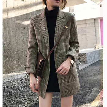 

Women Coat Femme Winter Outwear 2020 Casual Loose Women Blazer Plaid Suit Jacket Notched Collar Blazer Female