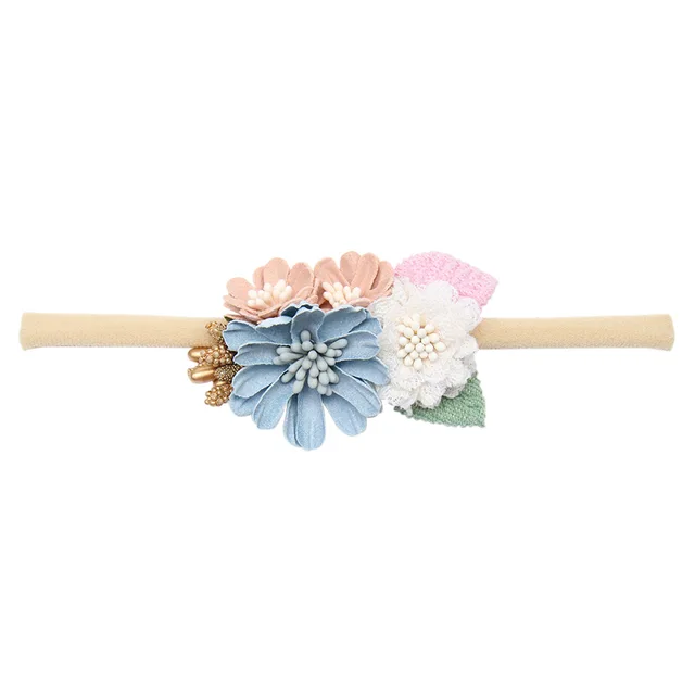 Fashion Florals Flower Headband Newborn Baby Elastic Princess Hairbands Child Kids Pearl Fresh Style Cute Headwear Gifts 7