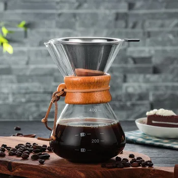 

400ml Heat Resistant Glass Coffee Pot with Reusable Stainless Steel Filter Pour Over Coffee Maker Espresso Coffee Drip Pot