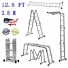 Us warehouse practical 12-step joints aluminum folding ladder silver folding telescopic ladder