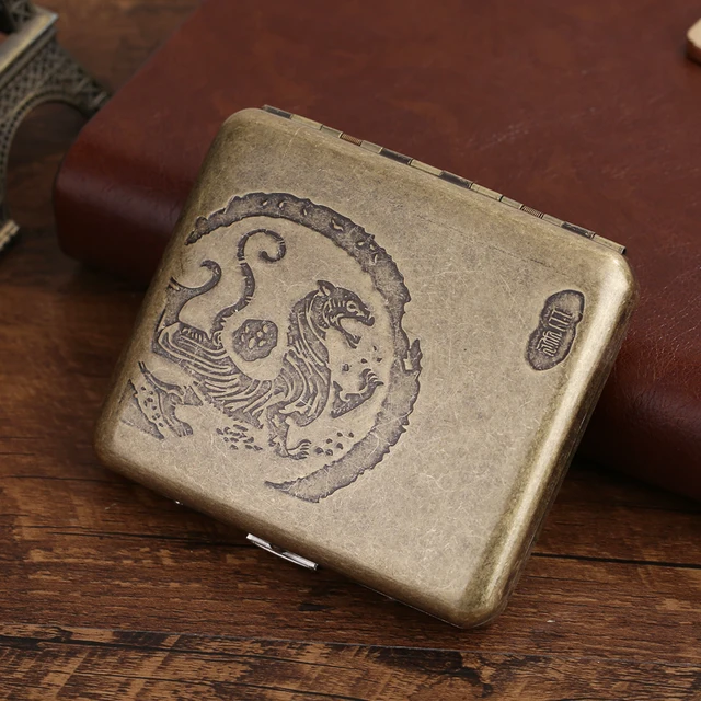 20 Sticks Black Matte Frosted Stainless Steel Metal Cigarette Case For Man Pocket Smoking Box With Gift Box Smoking Accessories Dragon B