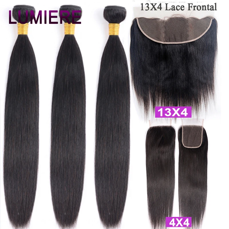 Pelo recto mechones con cierre brasileño extensiones de pelo ondulado mechones con Frontal de encaje de pelo Remy , 8-28 mechones con Frontal