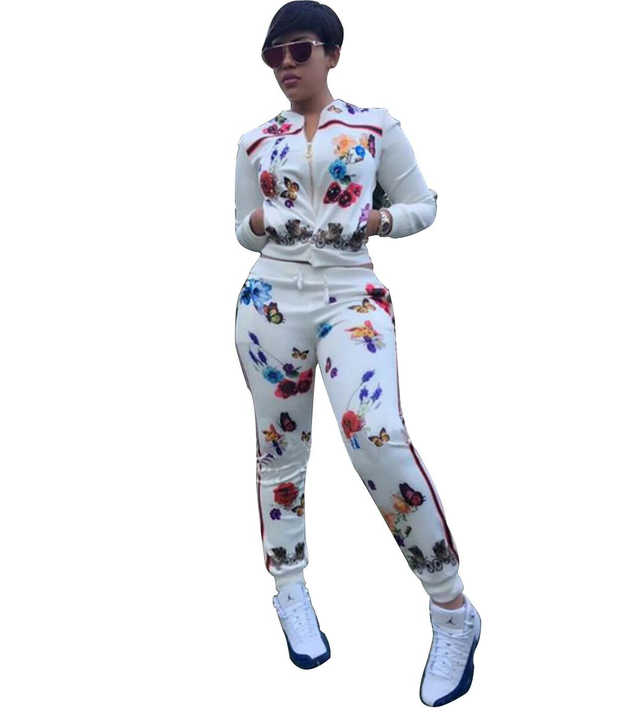Комплект из 2 предметов; спортивный костюм с принтом бабочки и цветов; куртка для подиума; брюки для бега; женская одежда; Спортивный костюм; зимний ансамбль