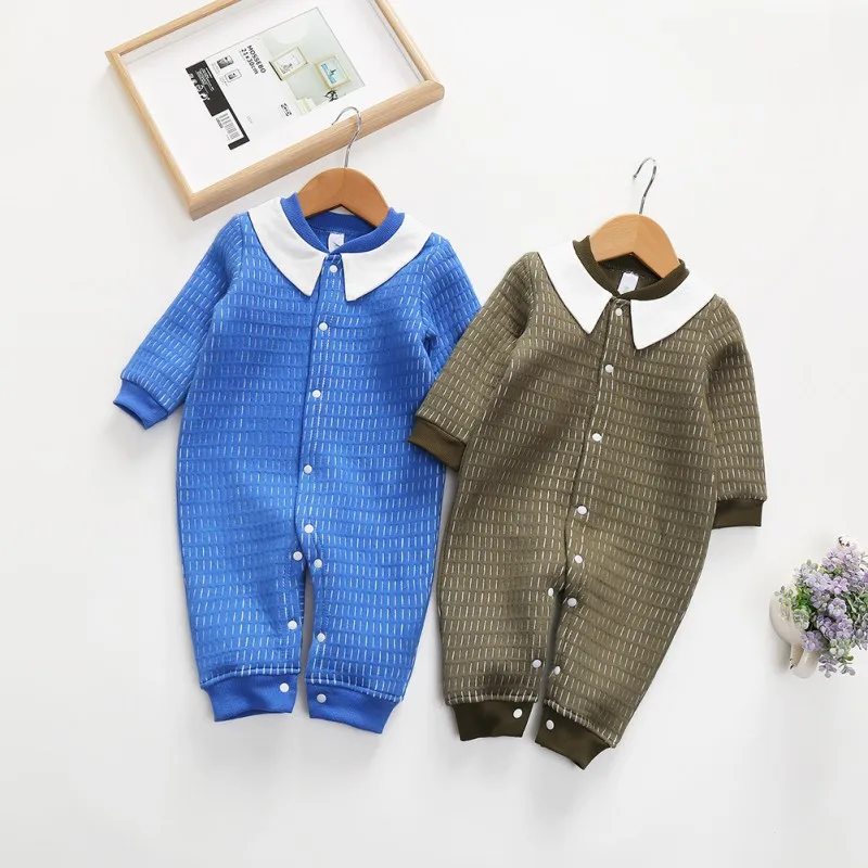 

Autumn Newborn Baby Girls Boys Rompers Clothes Cotton Comfortable Long-sleeve Turndown Collar Quilted Jumpsuit Warm Romper