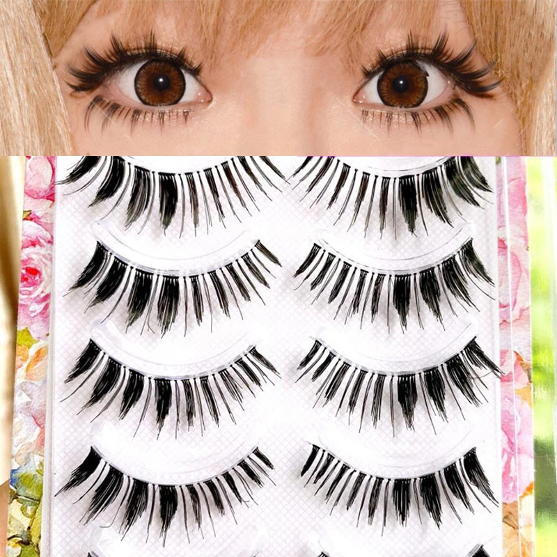 New 5Pairs Eyelashes Cos Japanese Fake Eyelashes Natural Thick Pointed