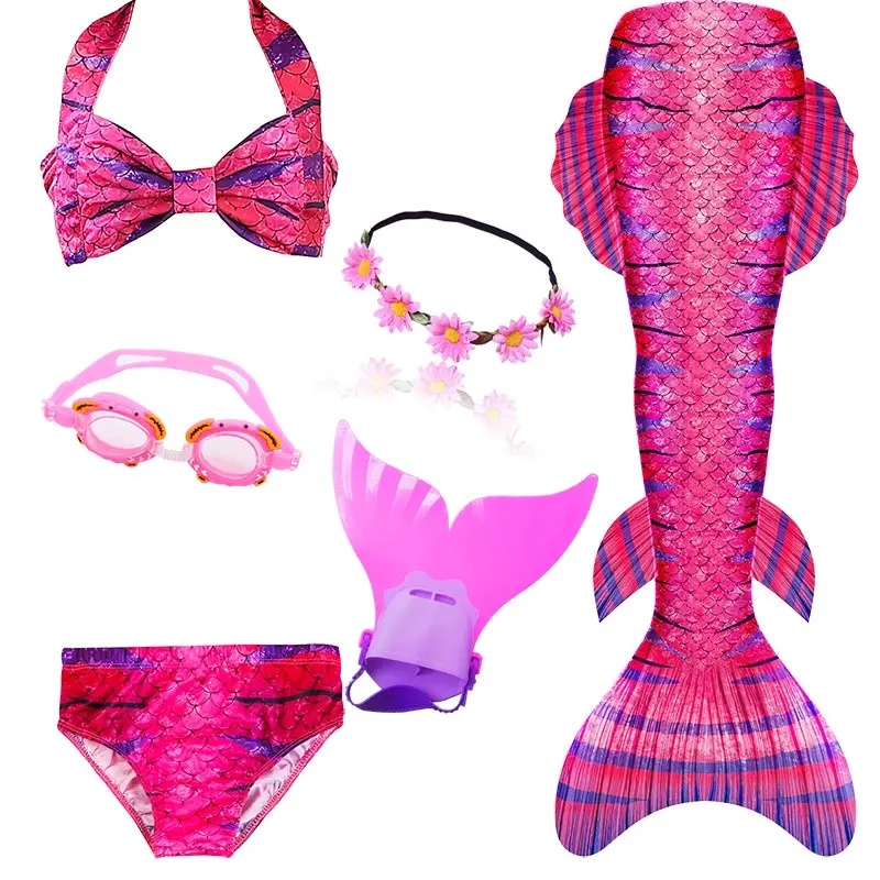 Детский хвост русалки для купания с монофина Флиппер для девочек, купальный костюм, костюм русалки, костюм купальник с гирляндой - Цвет: Package 1