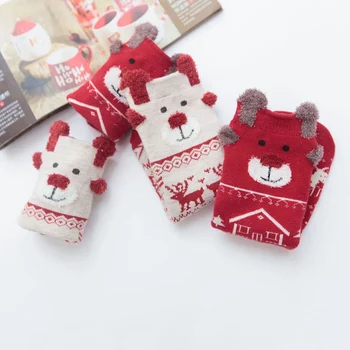 

3 Pairs Kids Christmas Socks Gift Box Cartoon Cute Girls boy Socks Red Baby Winter Kids Christmas Socks with Box