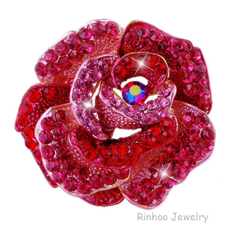 

New Style Fashion Exquisite Red Rose Crystal Brooch Europe And America Elegant Flower Series Corsage Accessories Accessories