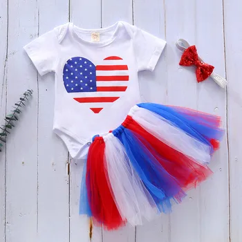 

baby girl clothes Newborn Infant cotton clothes Baby Girls 4th-of-July Stars Stripe Tutu Skirt Outfits Set детские вещи #2