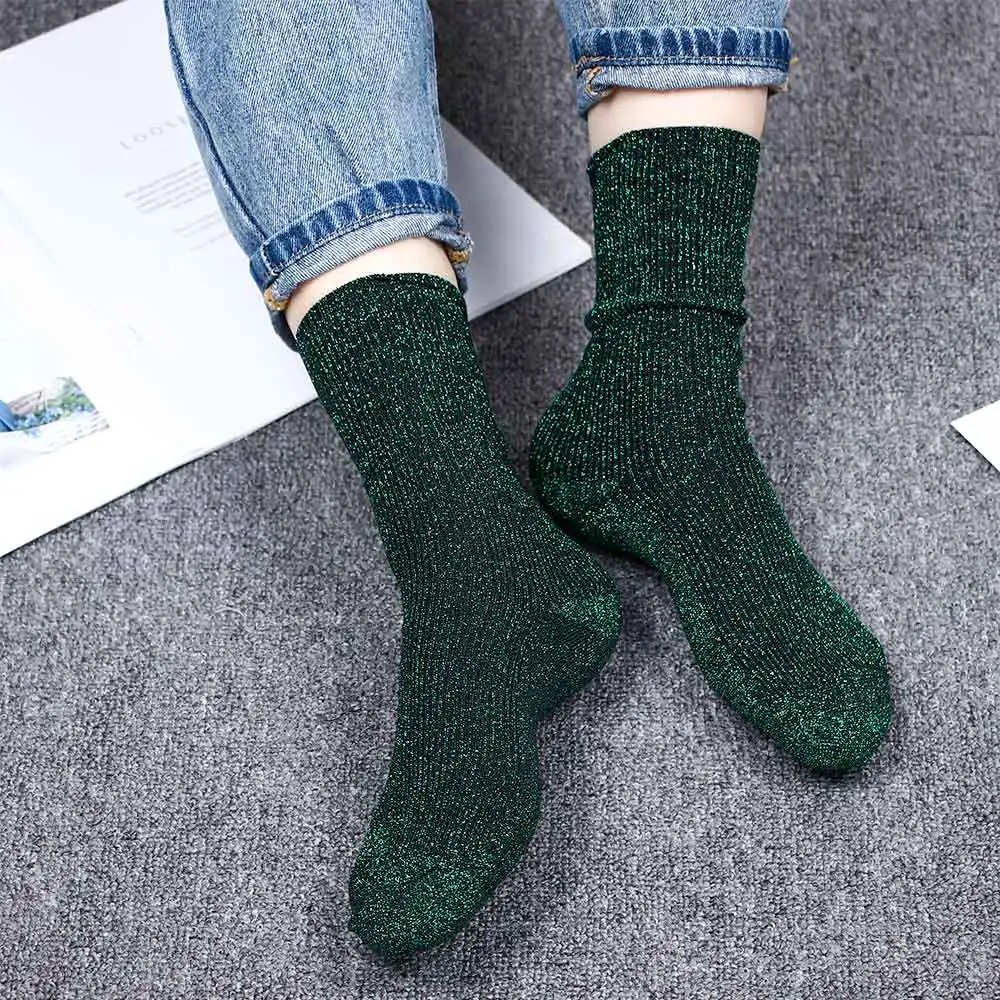 dark green Новейшие женские блестящие сверкающие носки Серебристые шелковые блестящие длинные носки высокие уличные яркие блестящие сверкающие носки - Цвет: dark green