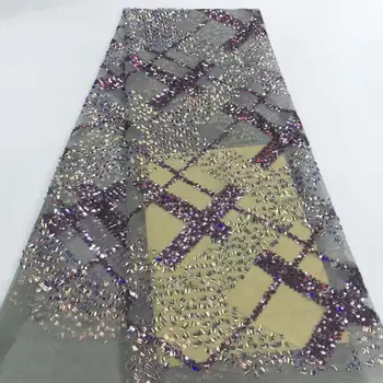

Purple Gold Lace Fabric for Dresses Latest Nigerian Embroidered French Tulle Lace fabric High Quality African 3d Sequined Lace