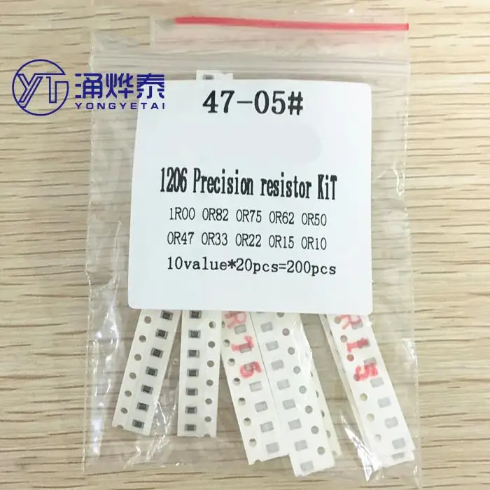 Резисторы TAI 200 шт. 1% 1206 SMD набор в ассортименте 10 valuex20 = 1R00 R820 R750 R620 R500 R470 R330 R220 R150 R100 |