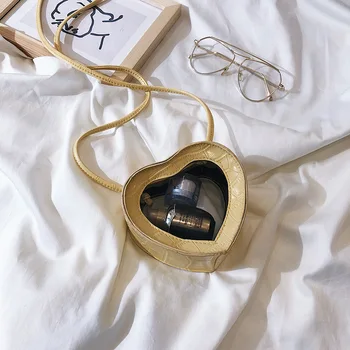 

Simple Love Heart-shaped Ladies Shoulder Clutch Bag Fashion Wild Messenger Shoulder Bag PU Leather Transparent Women's Bag
