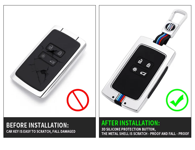 Copri chiave per auto in lega di zinco per catena portachiavi con copertura chiave in Silicone Renault Kadjar Megane Koleos QM5 QM6 2016 2018 - H238e16f011d2416bb59d96db6ee7909bA